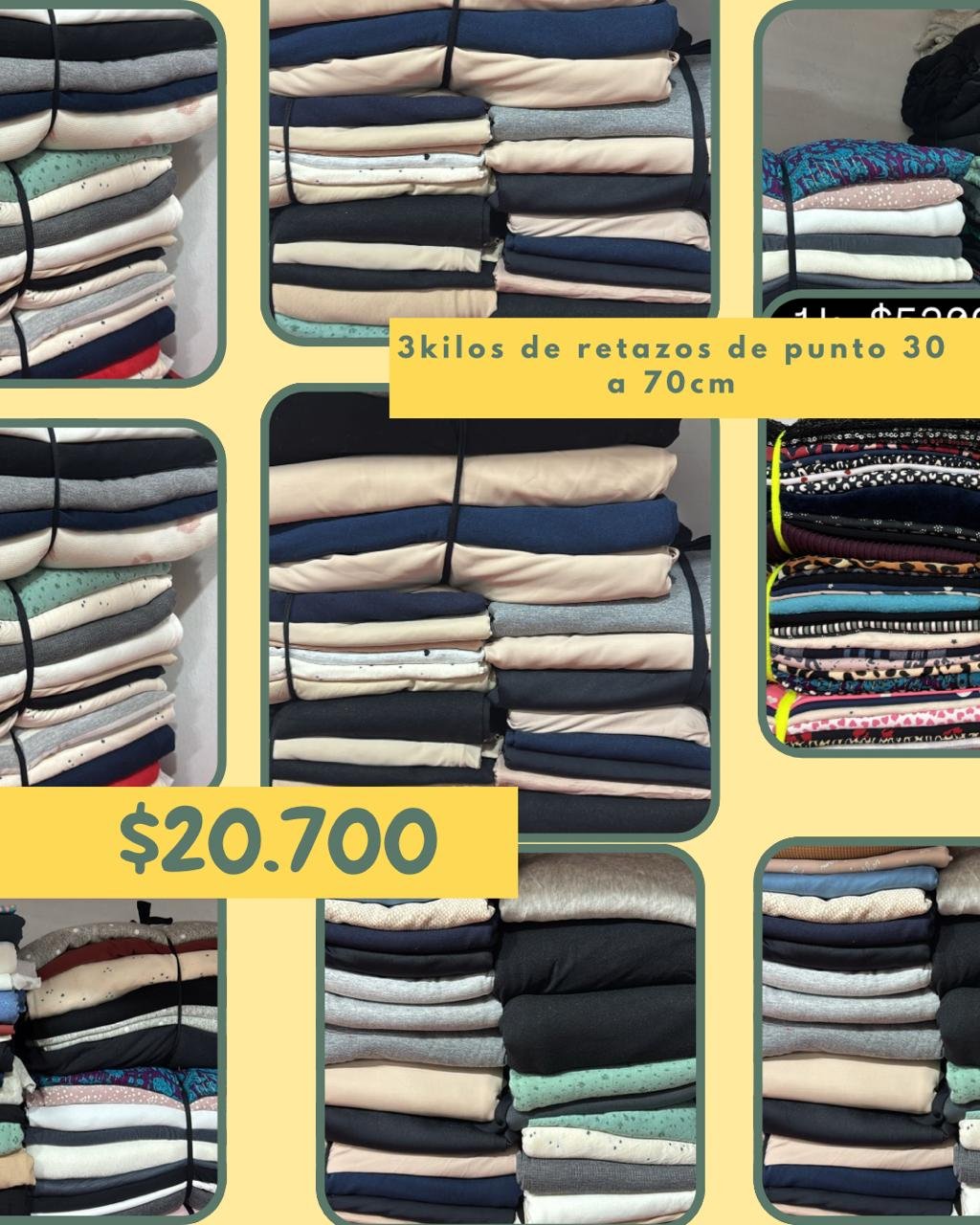 Retazos solo de Punto de 30 a 70cm Por 3 kilos- (LEER DESCRIPCION)