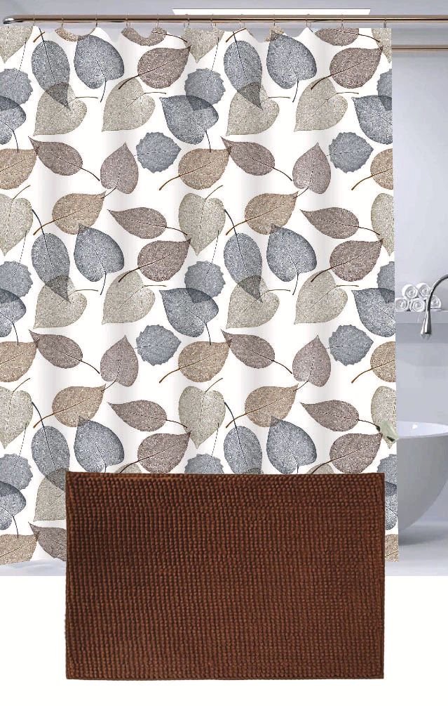 Set de Baño 14 piezas - cortina, ganchos y Alfombra Shaggy