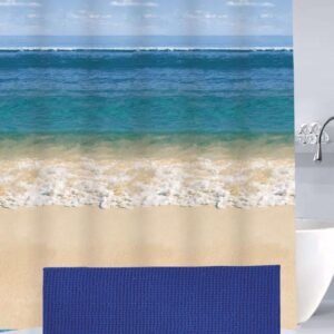 Set de Baño 14 piezas - cortina, ganchos y Alfombra Shaggy